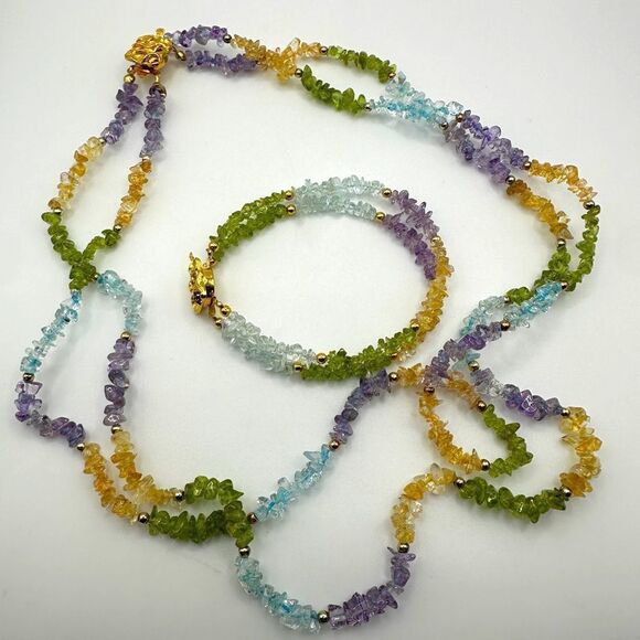 Double strand multi gemstone chip bracelet and necklace set! - Picture 1 of 10